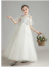 Cold Shoulder Beaded Lace Tulle Flower Girl Dress